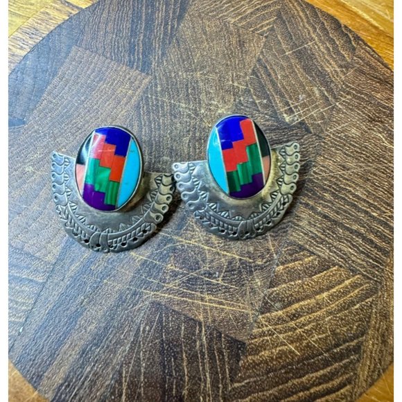 TK Sterling Silver Southwest Earrings Signed Vintage 7.01g - Picture 1 of 8